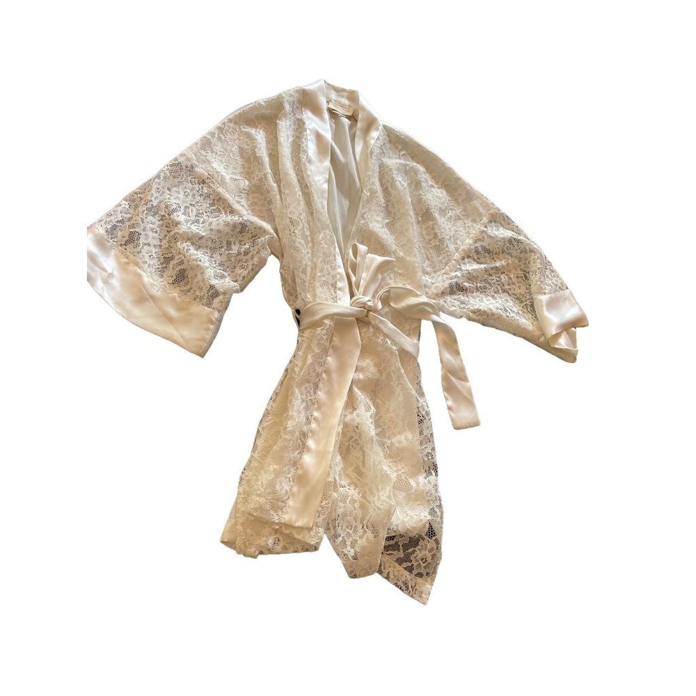 Victoria's Secret White Satin Lace Front Mini Robe Cover One Size